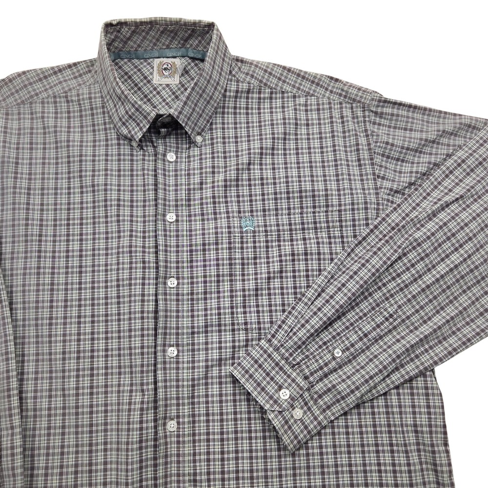 Cinch Plaid Long Sleeve Button Down Shirt Cotton Western‎ Cowboy Mens XL Brown